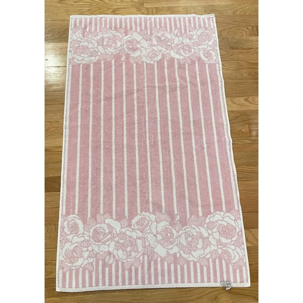 Vtg Colormate Stevens 3 Piece Towel Set Pink White Rose Stripe Bath‎ Hand Wash